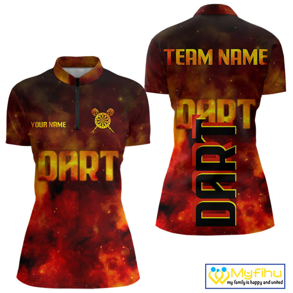 Custom Smoke Flame Darts Team Quarter-Zip Shirts For Women, Dart Uniform NYN0077