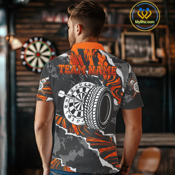 Custom Black And Orange Camo Dart Jerseys, Dart Polo Shirts For Men, Dart League Shirt NYN0083