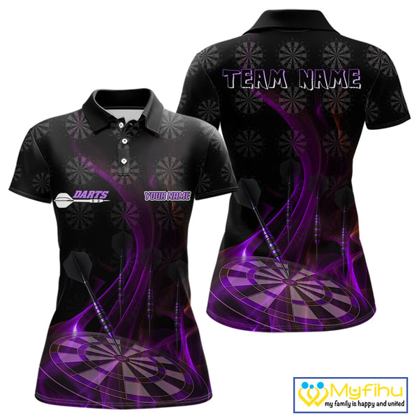 Custom Black Purple Dartboard Neon Effect Darts Women Polo Shirts, Dart Jerseys NYN0693