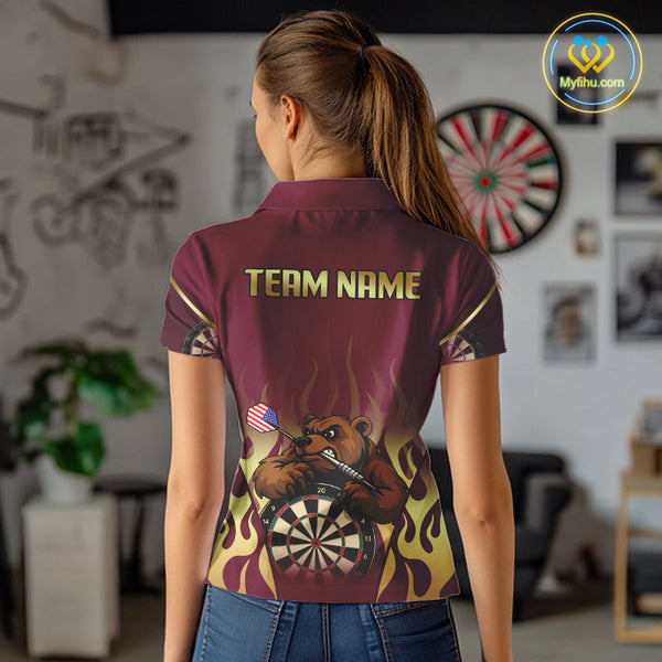 Custom Gold Bear Darts Team Women Polo Shirts, Bear Darts Jerseys NYN0091