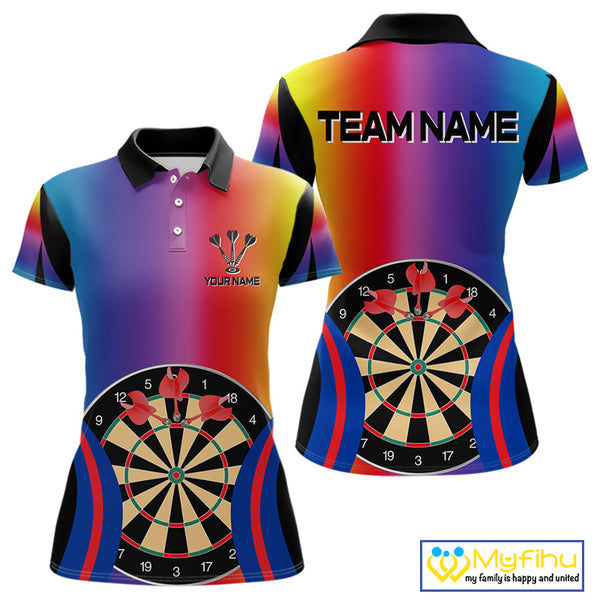 Custom Colorful Dartboard Darts Team Women Polo Shirt, Dart League Shirt NYN0092
