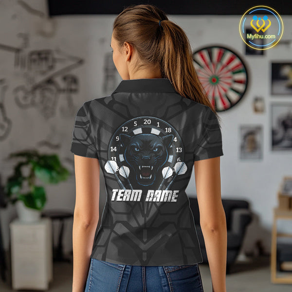 Custom Black And Blue Panther Dart Team Polo Shirt For Women, Dart League Shirt NYN0438