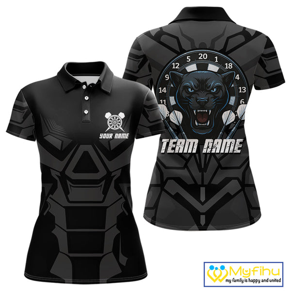 Custom Black And Blue Panther Dart Team Polo Shirt For Women, Dart League Shirt NYN0438