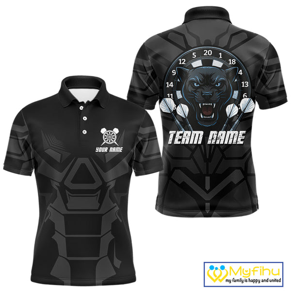 Custom Black And Blue Panther Dart Team Polo Shirt For Men, Dart League Shirt NYN0438