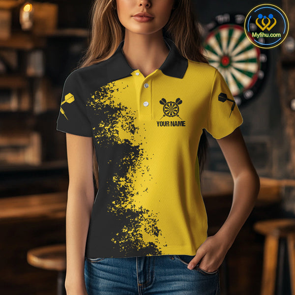 Custom Yellow Bee Mascot Splatter Effect Dart Polo Shirts For Women, Dart Jerseys NYN0695