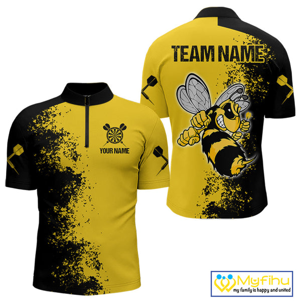 Custom Yellow Bee Mascot Splatter Effect Dart Quarter-Zip Shirts For Men, Dart Jerseys NYN0695