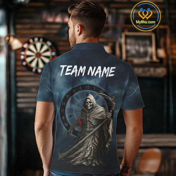 Custom Dark Blue Grim Reaper Dartboard Polo Shirts For Men, Halloween Outfit NYN0698