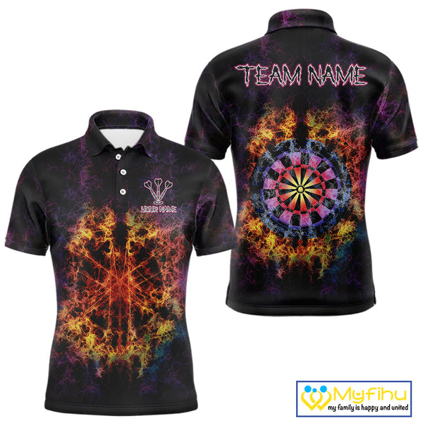 Custom Colorful Psychedelic Flame Dartboard Polo Shirt For Men, Dart Jerseys NYN0699