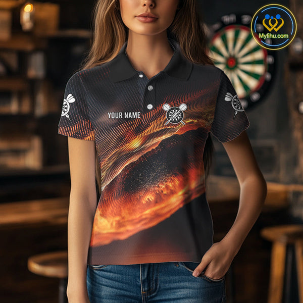Custom Fire Flame Darts Jerseys, Dartboad Darts Team Polo Shirts For Women NYN0097