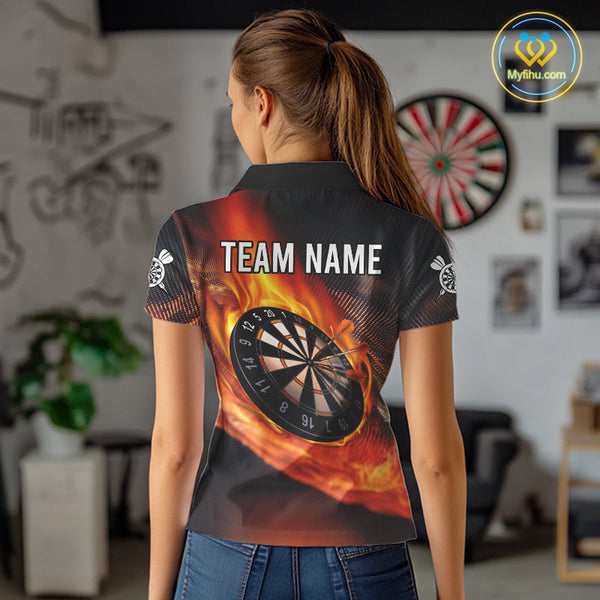 Custom Fire Flame Darts Jerseys, Dartboad Darts Team Polo Shirts For Women NYN0097