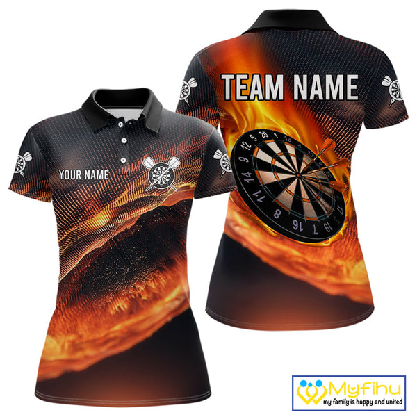 Custom Fire Flame Darts Jerseys, Dartboad Darts Team Polo Shirts For Women NYN0097