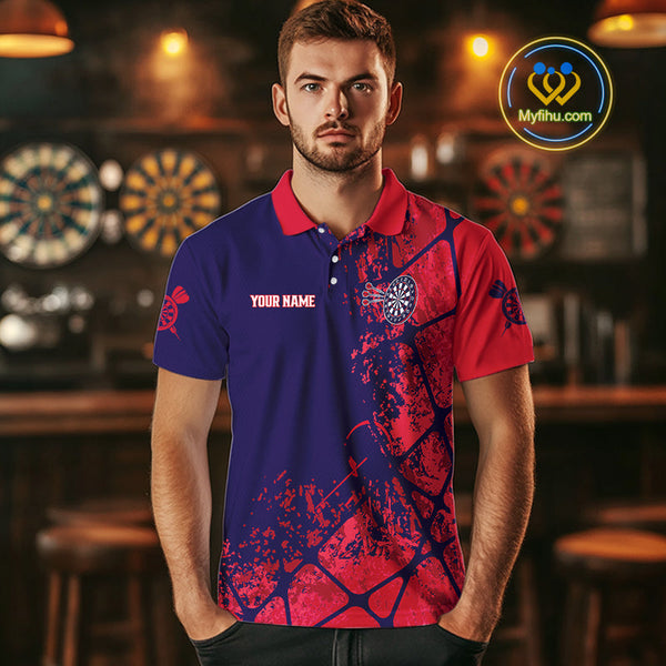 Custom Red And Blue Splatter Darts Team Polo Shirts For Men, Dart Jerseys NYN0098