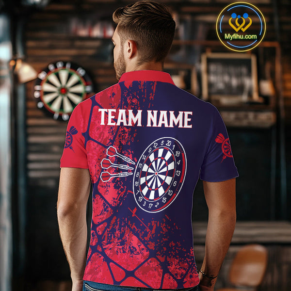Custom Red And Blue Splatter Darts Team Polo Shirts For Men, Dart Jerseys NYN0098