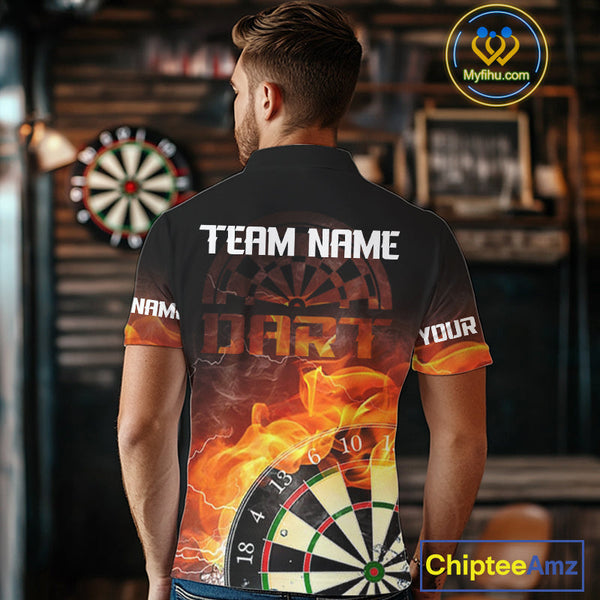 Custom Thunder Lightning Flame Dartboard Dart Team Polo Shirts For Men NYN0100