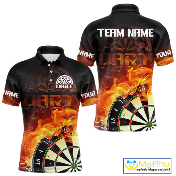 Custom Thunder Lightning Flame Dartboard Dart Team Polo Shirts For Men NYN0100