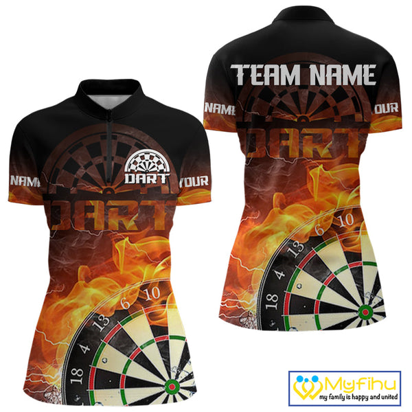 Custom Thunder Lightning Flame Dartboard Dart Team Quarter-Zip Shirts For Women NYN0100