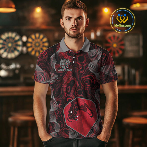 Custom Black And Red Camouflage Dart Cobra Snake Polo Shirt For Men, Dart Jerseys NYN0461