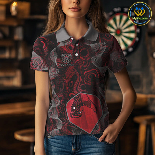 Custom Black And Red Camouflage Dart Cobra Snake Polo Shirt For Women, Dart Jerseys NYN0461