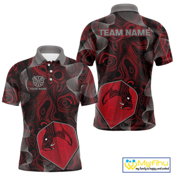 Custom Black And Red Camouflage Dart Cobra Snake Polo Shirt For Men, Dart Jerseys NYN0461