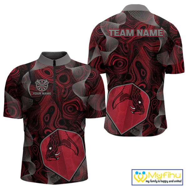 Custom Black And Red Camouflage Dart Cobra Snake Quarter-Zip Shirt For Men, Dart Jerseys NYN0461