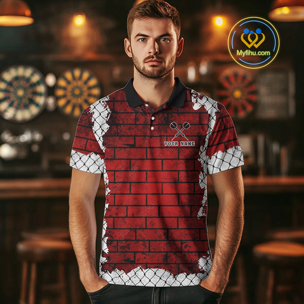 Custom Black And Red Brick Wall Bull Dog Dart Polo Shirt For Men, Team Uniform NYN0462