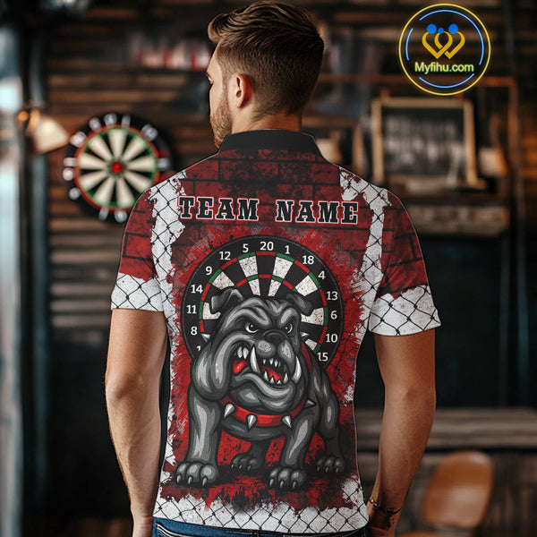Custom Black And Red Brick Wall Bull Dog Dart Polo Shirt For Men, Team Uniform NYN0462