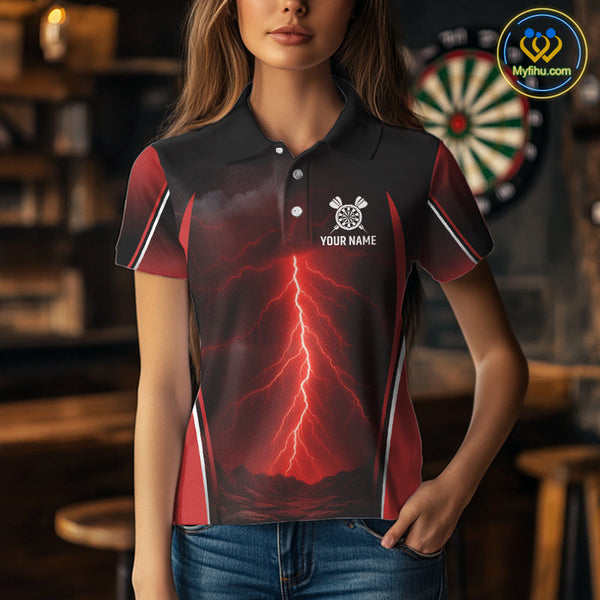 Custom Red Thunder Lightning Hammer Dartboard Dart Women Polo Shirt, Dart Jerseys NYN0705
