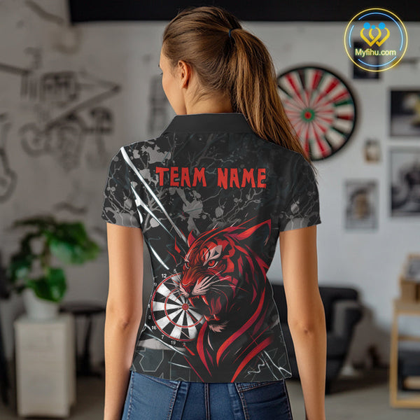 Custom Black And Red Tiger Dart Polo Shirts For Women, Tiger Dart League Shirt NYN0711