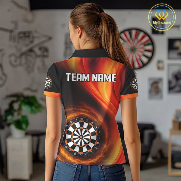 Custom Fire Flame Darts Jerseys, Dartboad Darts Team Polo Shirts For Women NYN0102