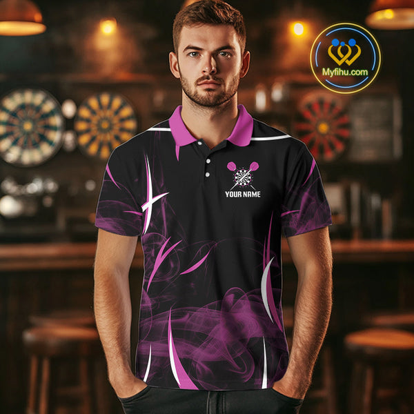 Custom Black And Purple Smoke Dart Team Men Polo Shirts, Dart League Shirt NYN0104