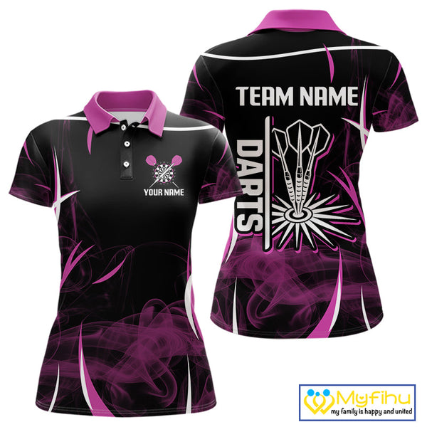 Custom Black And Purple Smoke Dart Team Women Polo Shirts, Dart League Shirt NYN0104