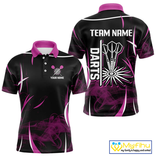 Custom Black And Purple Smoke Dart Team Men Polo Shirts, Dart League Shirt NYN0104