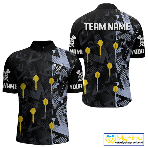 Custom Blue And Yellow Darts Pattern Dart Team Quarter-Zip Shirts For Men, Dart Jerseys NYN0107
