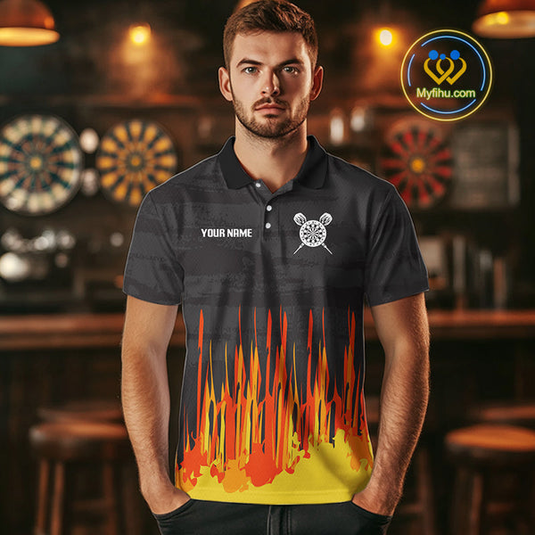 Custom Black, Orange And Yellow Lion Darts King Dart Polo Shirts For Men, Dart Team Shirt NYN0109