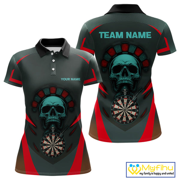 Custom Grim Reaper Skull Dart Polo Shirt For Women, Halloween Dart Team Outfit NYN0463
