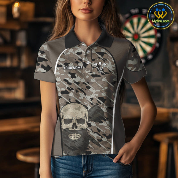 Custom Darts Camo Pattern Skull Dart Women Polo Shirts, Dart Team Tournament Shirt NYN0113
