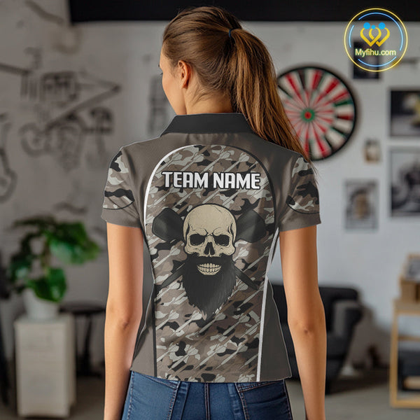 Custom Darts Camo Pattern Skull Dart Women Polo Shirts, Dart Team Tournament Shirt NYN0113