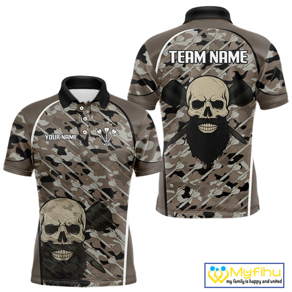 Custom Darts Camo Pattern Skull Dart Men Polo Shirts, Dart Team Tournament Shirt NYN0113