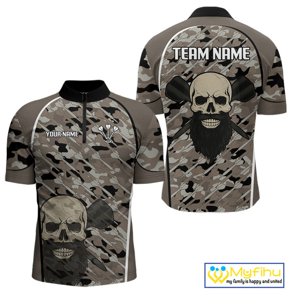 Custom Darts Camo Pattern Skull Dart Men Quarter-Zip Shirts, Dart Team Tournament Shirt NYN0113