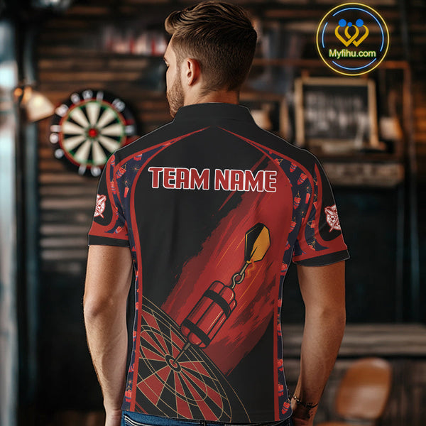 Custom Black And Red Darts Exploding Dart Team Polo Shirts For Men, Dart Tournament Shirt NYN0114
