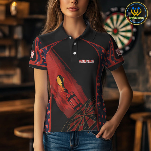 Custom Black And Red Darts Exploding Dart Team Polo Shirt For Women, Dart Tournament Shirt NYN0114