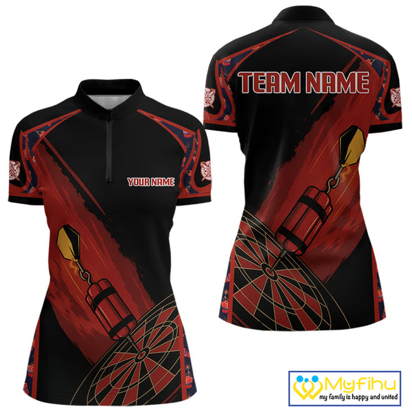 Custom Black And Red Darts Exploding Dart Women Quarter-Zip Shirt, Dart Tournament Shirt NYN0114