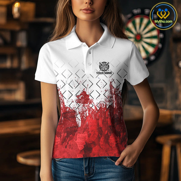 Custom Grunge White And Red Skull Dart Team Polo Shirts For Women, Halloween Dart Outfit NYN0117