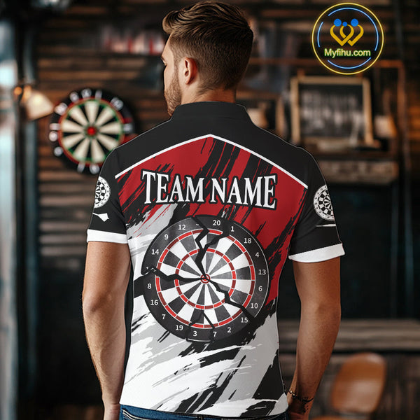 Custom Black And Red Camo Dart Team Men Polo Shirts, Dart Tournament Shirt NYN0233