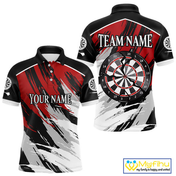 Custom Black And Red Camo Dart Team Men Polo Shirts, Dart Tournament Shirt NYN0233