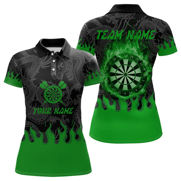 Custom Black And Green Fire Flame Dartboard Dragon Dart Team Women Polo Shirt, Dart Jersey NYN0235