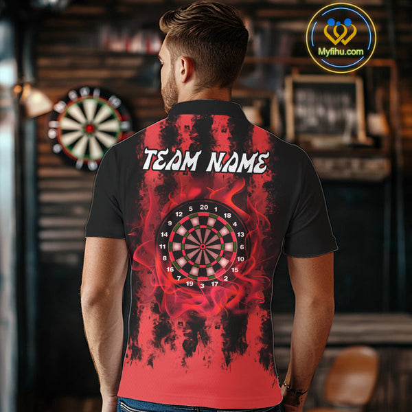 Custom Black And Red Fire Flame Dartboard Dart Polo Shirts For Men, Team Uniform NYN0236