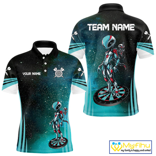 Custom Black And Blue Galaxy Alien Dart Team Polo Shirts For Men, Dart Jerseys NYN0239