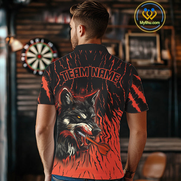 Custom Black And Orange Wolf Dart Team Polo Shirts For Men, Wolf Dart Jerseys NYN0243