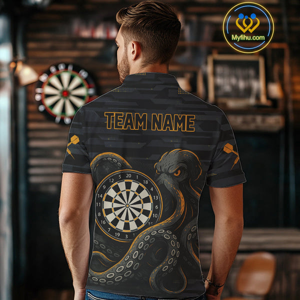 Custom Black And Yellow Octopus Dart Team Polo Shirt For Men, Dart Jerseys NYN0490